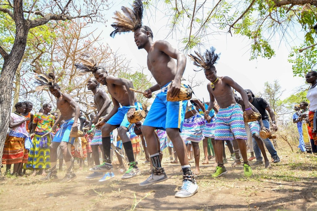 Traditional dancers performing in Uganda